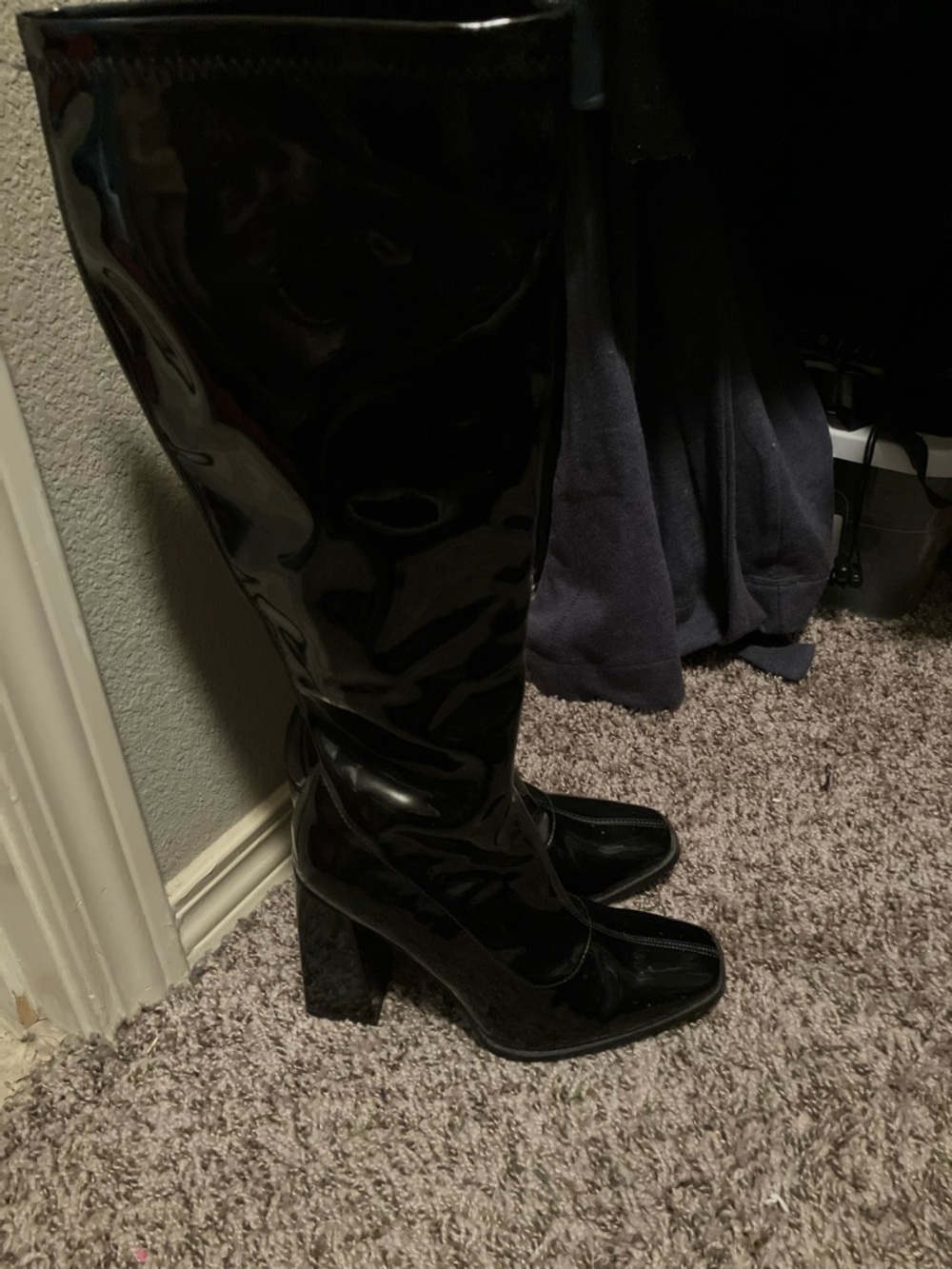 Forever 21 Black Patent Knee-High Block Heel Boots - Women